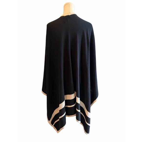 Lauren Ralph Lauren Black Wool Cardigan Cape Shawl Ruana Beige Striped Size S/M - Picture 3 of 7